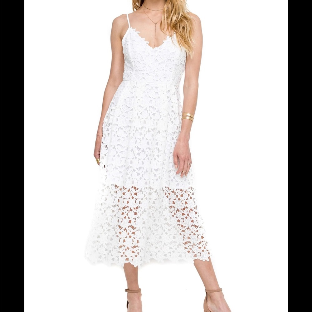 White Lace A Line Midi Dress